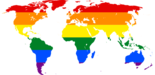 Das Bild zeigt eine Landkarte in Regenbogenfarben