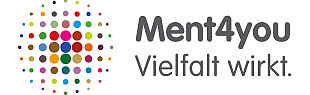 Logo des Projekts Ment4you Vielfalt wirkt. Auf der linken Seite befinden sich bunte Punkte in einem Kreis angeordnet, die von innen nach außen kleiner werden.