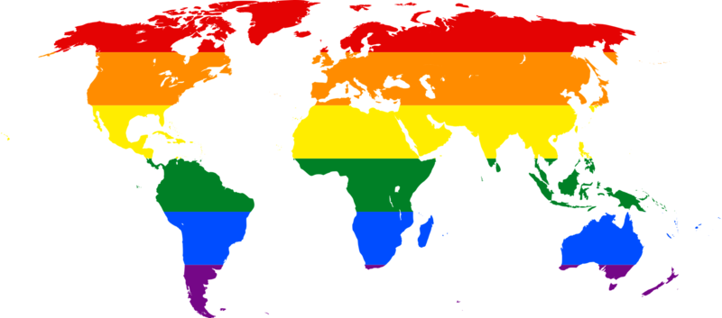 Das Bild zeigt eine Landkarte in Regenbogenfarben
