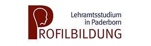 Logo Profilbildung Lehramtsstudium in Paderborn. In dem P von Profilbildung ist der Umriss eines Kopfs auf rotem Hintergrund.